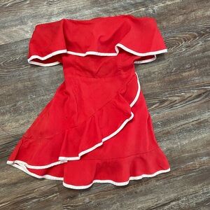 Tularosa Red Ruffled Off-Shoulder Sundress